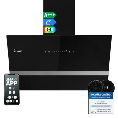 Immagine di KKT KOLBE EASY8005SM Cappa aspirante 80 cm, 782 cbm/h, senza testa, in vetro, con app WiFi, illuminazione LED RGBW, colore: Nero