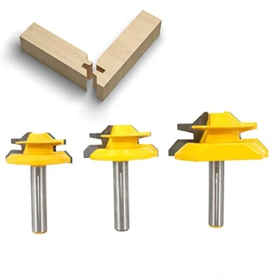 Immagine di BIGP 3Pcs 8mm Gambo Frese per Scanalature 45 Lock Mitre Router Bits, diametro 1 3/8&quot;, 1/2&quot;, 2&quot; Punte di Falegnameria, Trapano Lavorazione del Legno Strumenti