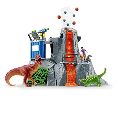 Immagine di SCHLEICH DINOSAURS 42564 Set di giocattoli a forma dinosauro, con vulcano luce LED e funzione scoppio, figura ricercatrice 2 figure età consigliata: 5 12 anni