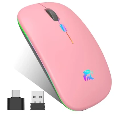 Immagine di Mouse Wireless Ricaricabile, Bluetooth, 2,4 GHz con Mini Ricevitore USB, 1600 DPI Senza Fili, Silenzioso, Mauser Compatibile Apple, Mac, PC, Laptop, Windows