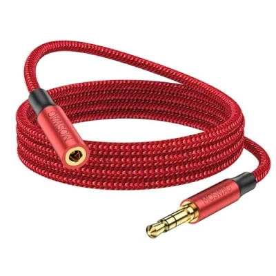 Immagine di MOSWAG 1M Cavo di prolunga da 3,5 mm Audio Adattatore stereo maschio a femmina intrecciato in nylon compatibile per casa/auto, smartphone, cuffie, tablet