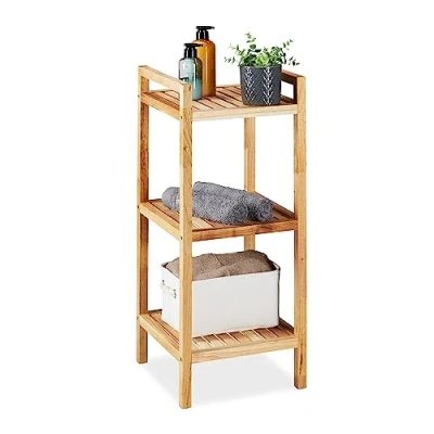 Immagine di Relaxdays Scaffale da Bagno in Legno, HLP: 81 x 35 cm, 3 Ripiani, Mobile Terra Cucina, Marrone Chiaro, 100%