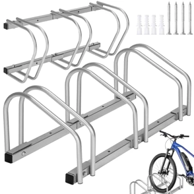 Immagine di TecTake® Rastrelliera Biciclette in Acciaio da 3, Accessibile Entrambi i Lati, Disposizione Modulabile, Bicicletta con Struttura Resistente Argento