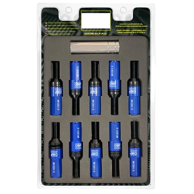 Immagine di Omp Speed Set di viti Performance con protezione in alluminio M12X1.5 Hex 17 19 L 28 mm, colore blu 7075+DIN 12.9 20+1 per scatola