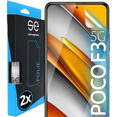Immagine di smart engineered s.e pellicola protettiva per Xiaomi Poco F3, 2 pezzi, Full Screen, supporto posizionamento, trasparente, alternativa al vetro di protezione F3