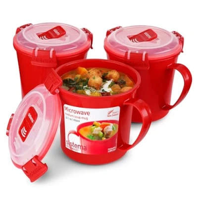 Immagine di Sistema tazza per zuppa media microonde Contenitore alimenti utilizzabile in 656 ml Senza BPA Colori assortiti l 3 pezzi