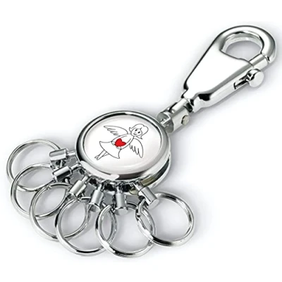 Immagine di TROIKA TB KYR01 A184 Portachiavi con moschettone, 6 anelli intercambiabili, angelo custode, regalo per principianti, metallo lucido, cromato, bianco originale, multicolore/bianco