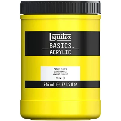 Immagine di Liquitex 8870362 Basics Pittura acrilica, Pigmenti per artisti monopigmentati, Resistente alla luce, durevole nel tempo, Finitura satinata, Vaso da 946 ml Giallo Primario