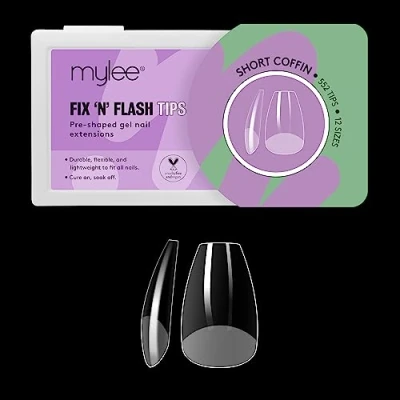 Immagine di Mylee Fix &amp; Flash Soft Gel Tips [Ballerina Corte] Copertura Totale, Morbido, Estensioni per Unghie in Gel, Flessibili e Resistenti, 12 Misure, 552 Pezzi, Adatte a Tutte le