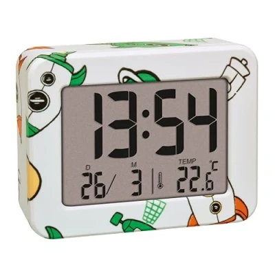 Immagine di TFA Dostmann Mini sveglia digitale per bambini Rocket, 60.2044.42, orologio da comodino, a batteria, con data e termometro interno, viaggio, piccolo