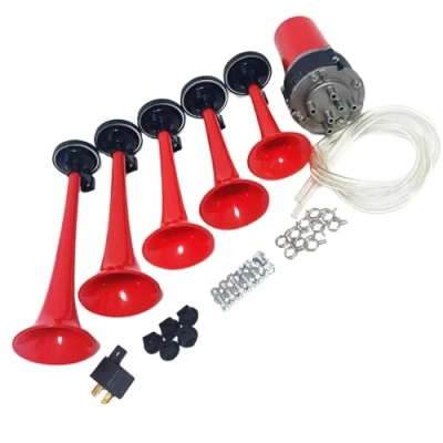 Immagine di YIYIDA Clacson per auto Corno musicale 12V ad aria tromba camion Music 165db rosso dell&#039;automobile di cinque tubi Dixie con l&#039;altoparlante della pompa dell&#039;aria Car Horn ecc
