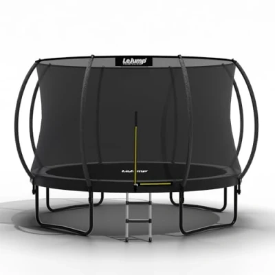 Immagine di LEJUMP Trampolino Elastico per Bambini Ø 305cm Certificato TÜV Rheinland GS Tappeto da Giardino, con Rete di Sicurezza, Scala, Guanti e Strumenti Installazione (Ferroso, 305cm)