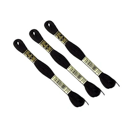 Immagine di DMC Set di 3 matassine Mouliné Spécial 117MC NERO 310 Filo da ricamo 100% cotone Si adatta a tutte le tecniche e tutti i supporti, ideale per il punto croce