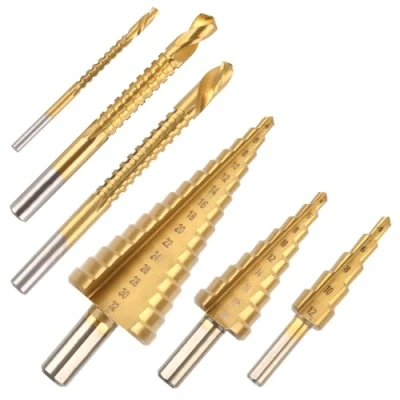 Immagine di MXTIMWAN Fresa Conica Trapano a Gradini,6 Pezzi,Punte Coniche HSS in Titanio,Punte Gradino con Gambo Esagonale,Punte Gradini 4 32mm、4 20mm、4 12mm per Legno, Metallo, Plastica, Alluminio