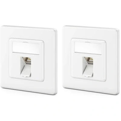 Immagine di deleyCON 2x Presa di Rete CAT7 1 Porta LAN Collegamento Dati a Incasso + Modulo Keystone CAT 7 Attacco Inclinato 45 RJ45 DSL Cavo Patch Installazione