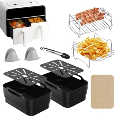Immagine di Ankway Accessori per friggitrice ad aria calda Ninja AF500EU Dual Airfryer Accessories Foodi FlexDrawer 10,4 l, 10 PC 7 in 1 Released Liner &amp; Rack