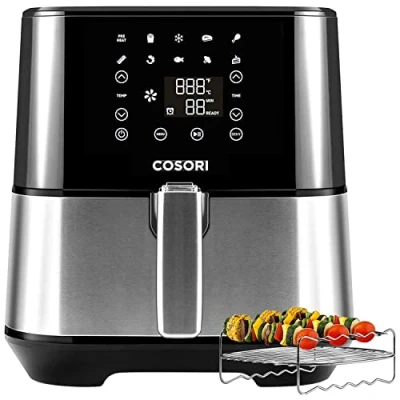 Immagine di COSORI Friggitrice ad Aria 5,5 Litri, Air Fryer Risparmio Energetico, con Accessori di Griglia, 9 Funzioni &amp; Speciale Essicamento, 10 Ricette Normali 1700W, Argento