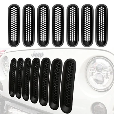 Immagine di Nero opaco, inserti in maglia di rete anteriore per Wrangler JK 07 15 (confezione da 7)