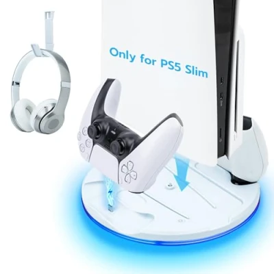 Immagine di Tolesum Supporto Verticale per console PS5 Slim con Doppio Controller di Caricatore/per UHD/Digital Edition