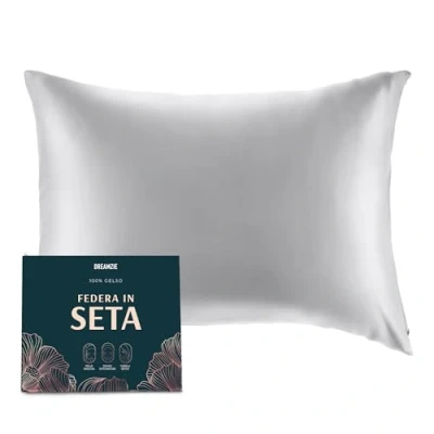 Immagine di DREAMZIE Federa Sera Cuscino, Seta Ipoallergenica, 19 Momme, 100% Seta, Con Cerniera Nascosta, Certificata OEKO TEX (Grigio Argento, 50x75cm)