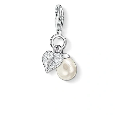 Immagine di Thomas Sabo Charm Club Perle con Cuore le Ali Pendente da Donna in Argento Sterling 925 0779 082 14, Winged Heart with Pearl Rhinestone