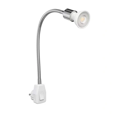 Immagine di ledscom.de Lampada a zoccolo LESCH da lettura collo d&#039;oca, interruttore, cromo incl. GU10 riflettore LED 5,558W 535lm 30 bianco