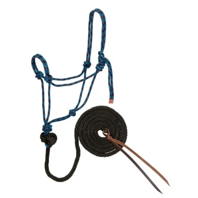 Immagine di Weaver Leather Cavezza e Piombo con Treccia diamantata, Nero/Blu uragano