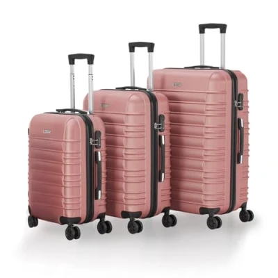 Immagine di Juskys Set valigie rigide 3 pezzi ABS con ruote girevoli, lucchetto a codice e manico telescopico trolley da viaggio colore rosa