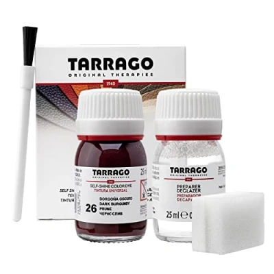 Immagine di Tarrago Kit 25 ml di colorante auto lucido Tintura autolucidante per scarpe, accessori e primer Copre sfregamenti calzature Borgogna Scura (26)