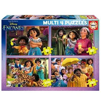 Immagine di Educa Multi 4 puzzle Encanto. Set di per bambini progressivi da 50 a 150 pezzi. Misura una volta montato: 34 x 24 cm. Raccomandato 5 6 7 8 anni (19581)