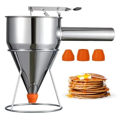 Immagine di DMAIS dispenser per pastella cupcake, in acciaio inox, erogatore pancake, multi calibro, con supporto, strumento a imbuto, waffle o qualsiasi prodotto da forno