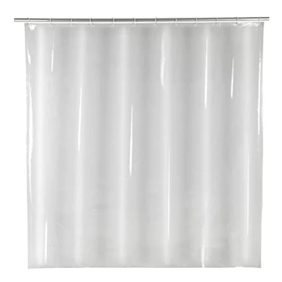 Immagine di WENKO tenda da doccia Salda Trasparente, realizzata in pellicola plastica riciclabile ed ecologica (PEVA), per e vasca, impermeabile, 180 x 200 cm, include 12 anelli bianchi