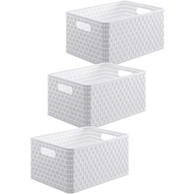 Immagine di Rotho Country Set di 3 Scatole in Rattan Look, Plastica (PP) Senza BPA, Bianco, x A5/6 L, 28.0 18.5 12.6 cm