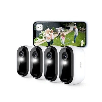 Immagine di Arlo Essential 2 Telecamera WiFi Esterno Senza Fili, HD, Interno, Sirena Allarme Casa, Sensore Di Movimento, Visione Notturna A Colori, Prova Inclusa Secure, 4 Telecamere, Bianche