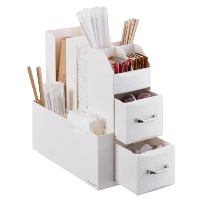 Immagine di Navaris Organizzatore Professionale per Caffetteria Cassettiera Verticale Multiscomparto Bicchieri Cannucce Tovaglioli Posate Bustine Zucchero Crema