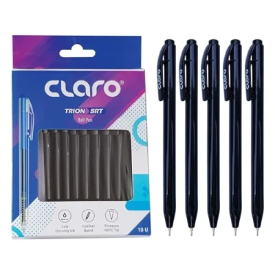 Immagine di CLARO Trion SRT Penna a sfera retrattile, nera, punta fine (0,7 mm), confezione da 10, penne liscia, perfette per scuola, ufficio, casa, uso quotidiano