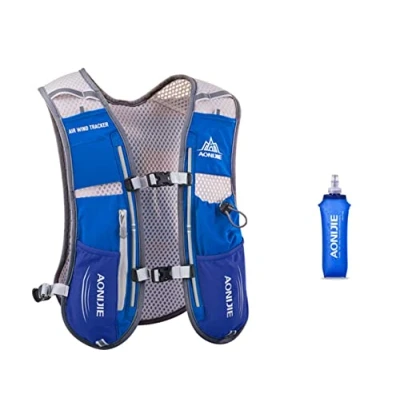 Immagine di AONIJIE gilet multifunzione da 5 l per sport all&#039;aria aperta quali campeggio, ciclismo, corsa, arrampicata ed escursionismo in confezione con 1 borraccia 500 ml (Blue)