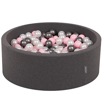 Immagine di KiddyMoon 90X30cm/200 Palline ∅ 7CM Piscina di Colorate per Bambini Tondo Fabbricato in EU, Grigio Sc:Perla/Rosa Ch/Argento