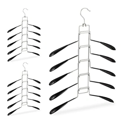 Immagine di Relaxdays Set da 3 Grucce Appendiabiti Multiple, 5 Stampelle Appendere, per Vestiti, Salvaspazio e Antiscivolo, Nere, Ferro, PVC, Nero, pz, unità