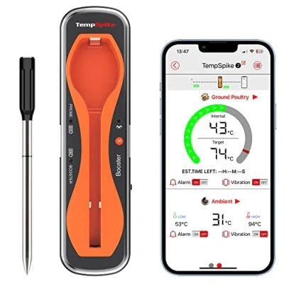 Immagine di ThermoPro TempSpike Termometro Bluetooth Fino a 150 M Cucina Barbecue Professionale Alimenti Carne Ricaricabile Termometri APP Compatibile con iPhone Android per Grigliare