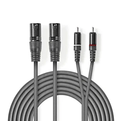 Immagine di NEDIS 2x XLR A 3 Spillo x RCA Maschio Nichel Placcato Tondo Bilanciato Audio Cavi, 1.50 Metro Lunghezza, Grigio Scuro