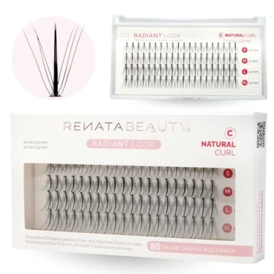 Immagine di Renata Beauty 10D NATURAL Look [D Curl] Ciglia Finte Ciuffetti Confezione Da 80 10 13mm Kit Extension Individual Naturali Fai Te Banda Trasparente