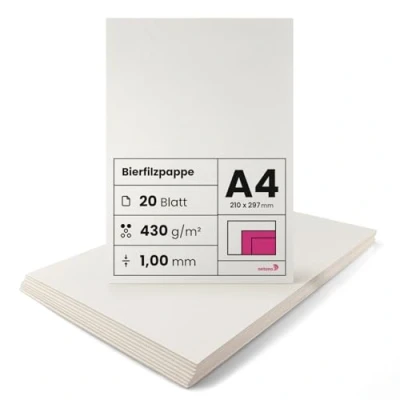 Immagine di Netuno 20 fogli cartone assorbente crema formato A4 210 x 297 mm 1,00 430g cartoncino rigido per sottobiccieri birra base torte album coperture rilegatura beermat board cream