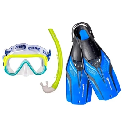 Immagine di Mares Aquazone Set Nateeva Keewee Jr Composto da Maschera, Boccaglio e Pinne Snorkeling Bambini Ragazzi Blu, XS