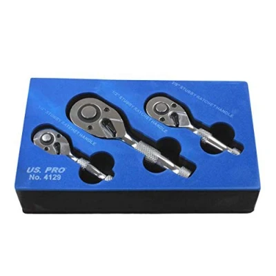 Immagine di US PRO B4129 Mini Cricchetto Chiave A Corto 1/4 &quot;3/8&quot; 1/2 Stubby 3 Pezzi Set