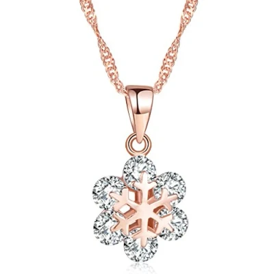 Immagine di Infinite U, elegante collana da donna con fiocco di neve, in argento sterling 925 rodiato, ciondolo zircone cubico a forma fiore, colore oro rosa
