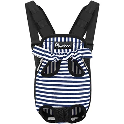 Immagine di Pawaboo Zaino Contenitore per Cane, Borsa da Viaggio di Sicurezza Anteriore Regolabile Portare Viaggio, Campeggio, Passeggiata, Taglia M Blu &amp; Bianco