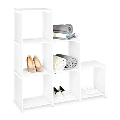 Immagine di Relaxdays Scaffale a Gradini 6 Scomparti, 109x106x30 cm Sistema Incastro, Armadio Scarpiera, Divisorio, Aperto, Bianco, Set da 1 pz