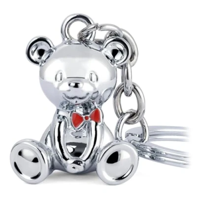 Immagine di TROIKA portachiavi Orsacchiotto con fiocco rosso Orso in metallo pressofuso anello cromato argento originale, argento, 9,2 x 3,5 2,8 cm