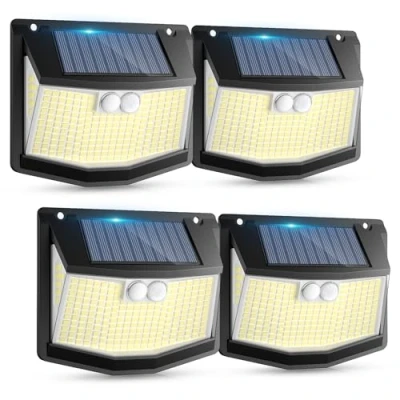 Immagine di Luce Solare Esterni Rilevatore Movimento: 248 LED Esterna Sensore 3 Modalità 270 Illuminazione IP65 Impermeabile Faretto da Esterno a Parete Applique per Giardino Garage 4 Pezzi